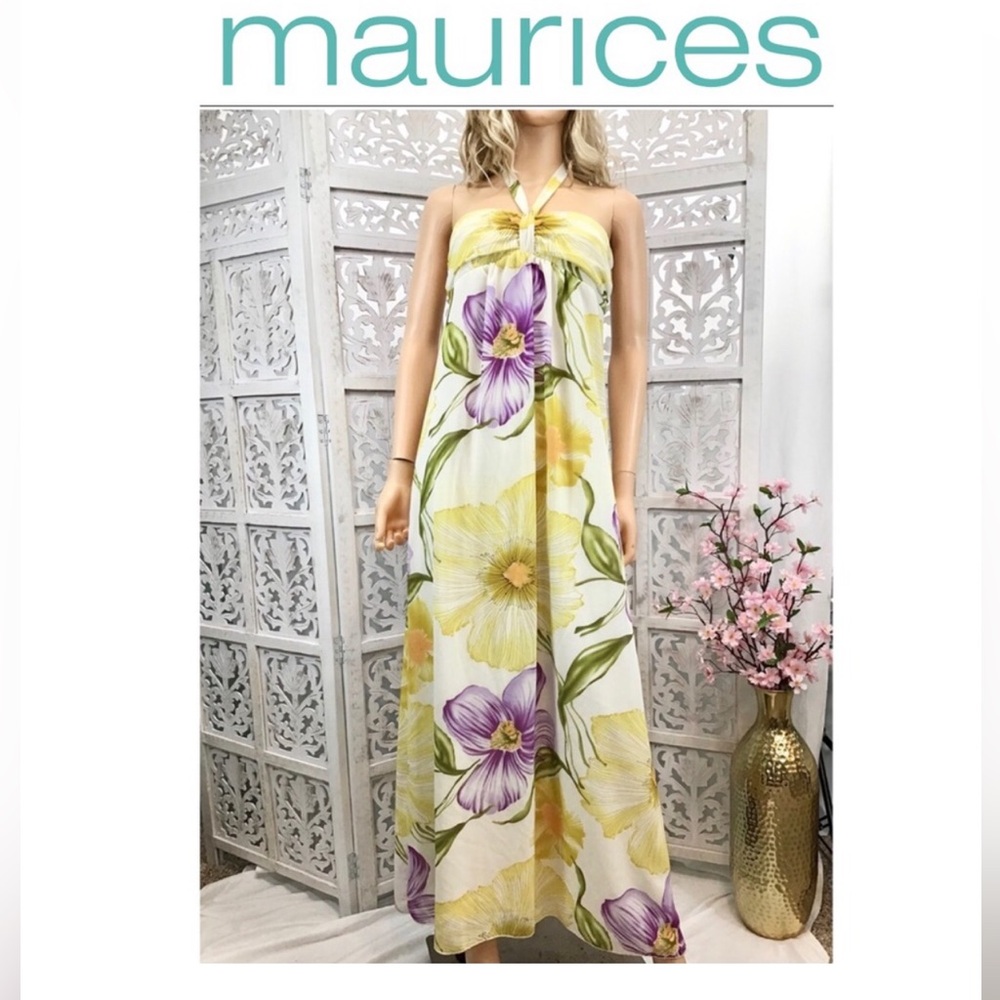 Maurices Yellow Cream Halter Maxi Sundress PRE-OWNED EXCELLENT CONDITION